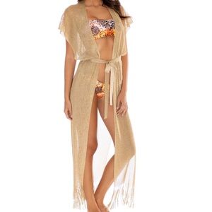 BRAND NEW Gold Fringe Long Kimono 🤎